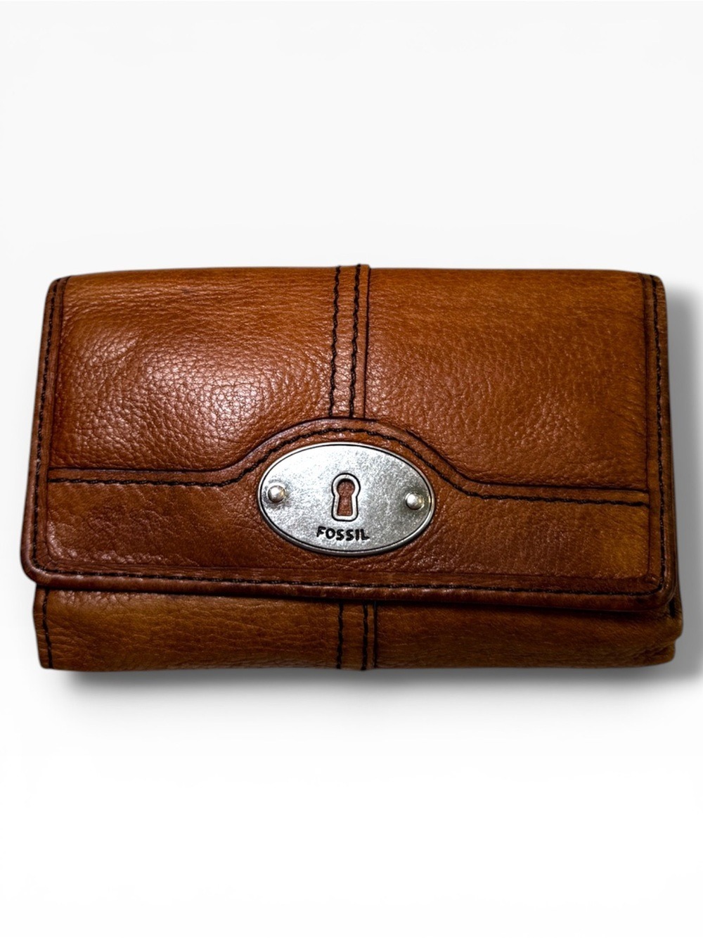 Fossil Maddox Marlow Chestnut Brown Leather Trifold Flap Wallet
